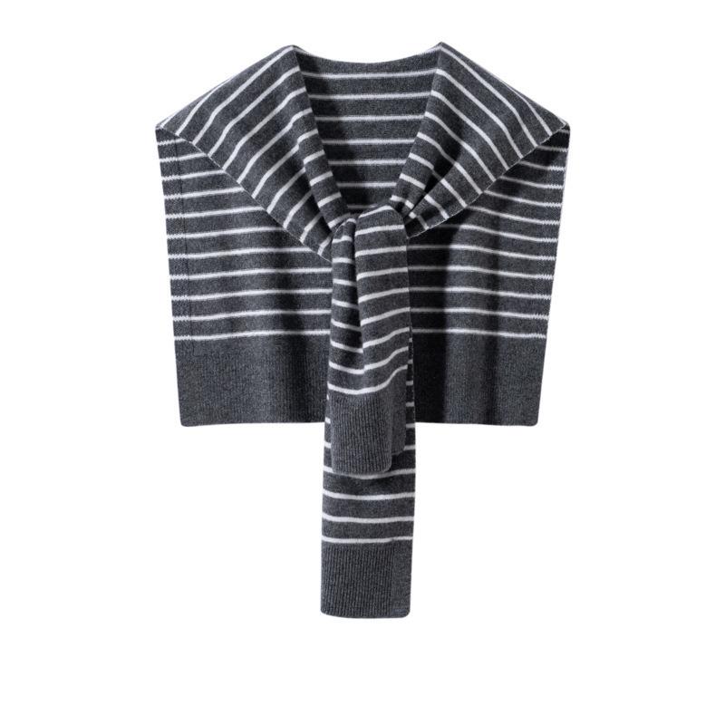 Korean Style Cashmere Knit Shawl with Black and White Stripes - Simple Holiday Shawl Scarf
