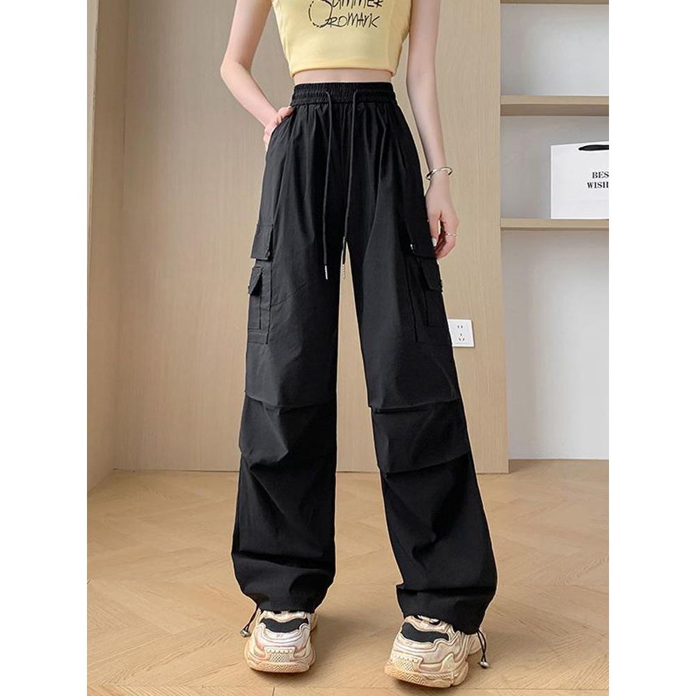 Trendy Pink Workwear Thin High-waisted Loose Casual Straight Pants
