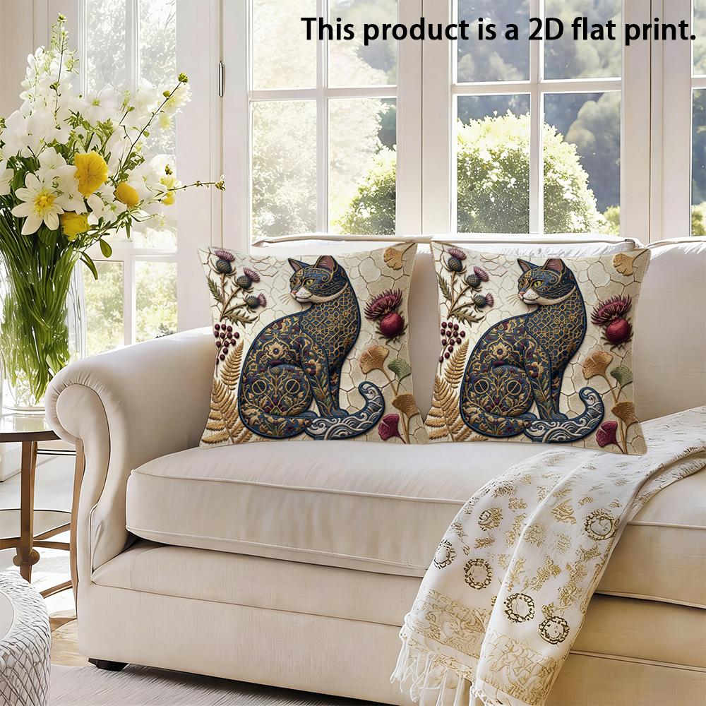 2Pcs Vintage Floral Cat Decorative Throw Pillow Covers,Bohemian Style Cushion Cases For Sofa Bedroom Living Room Cushion Cover