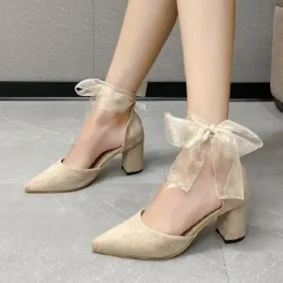 Women's Shoes Lace-up Women's High Heels Fashion Cover Heel Dress Pumps Women New Pointed Toe Heels Women Zapatos