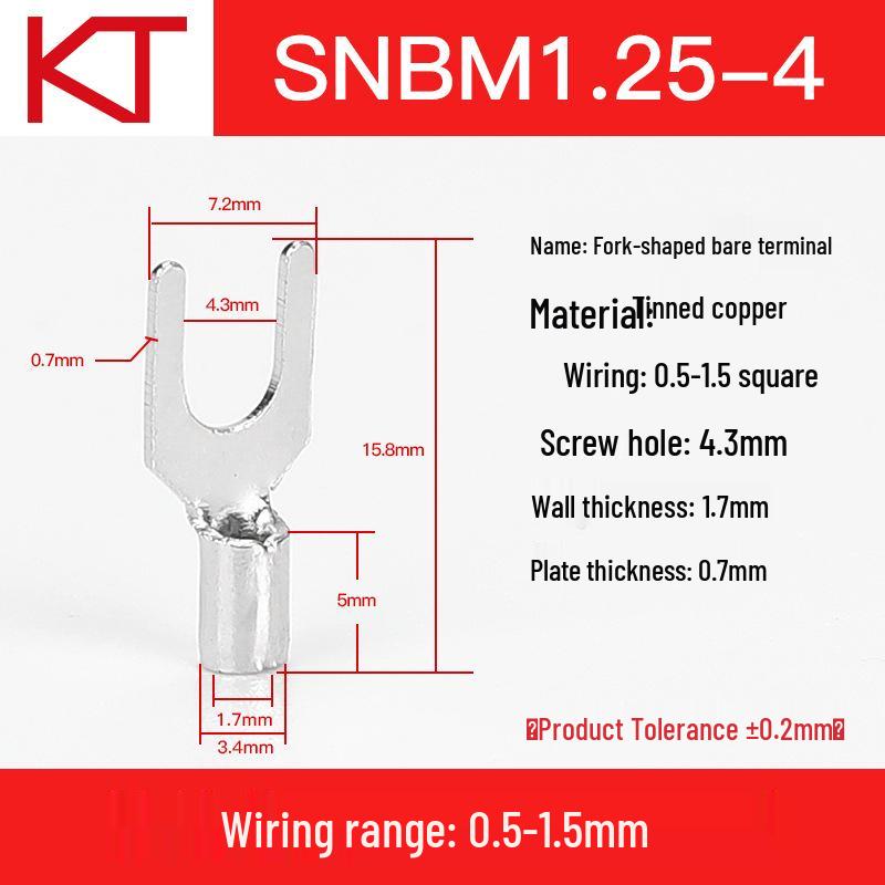 Kaisheng Fork Type Copper Cold Crimp Terminal Y Type (SNB1.25-3/4/5/6/8)