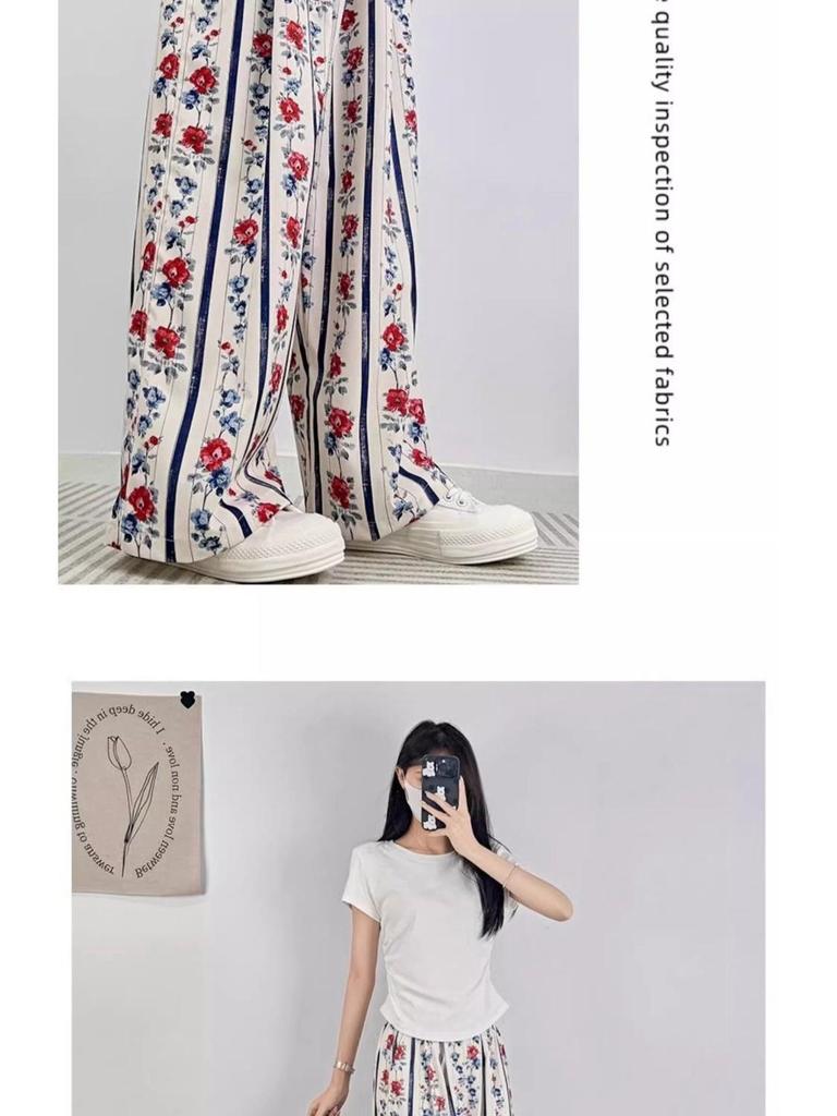 Women's Retro Rose High Waist Wide Leg Striped Pants - Summer 2025 Collection