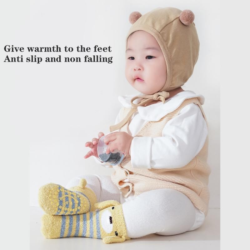 1 Pair Warm Infant Walking Socks Nonslip Bottom Cute Puppy Pattern Cosy Footwear For Cold Weather 0 to 3 Years