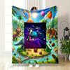 DJ Spaceship with Speakers and Colorful Neon Flannel Blanket for Bedroom, Living Room, Sofa, and Nap Sofas