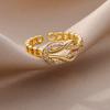 Zircon Intertwine Open Rings For Women Girls Gold Color Stainless Steel Chain Link Ring Wedding Aesthetic Jewelry Party Gifts