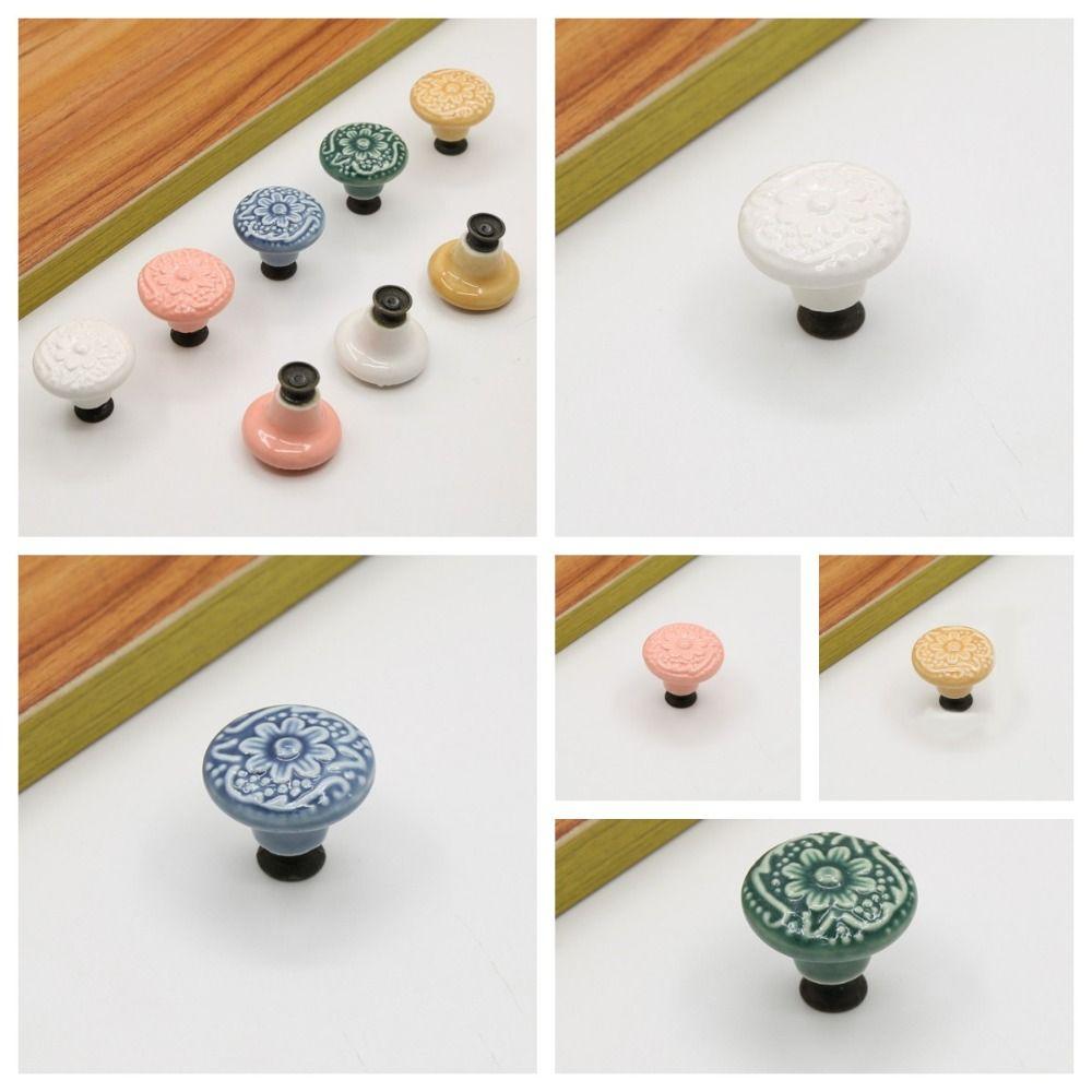 Flower Surface Ceramic Knob Single Hole Cabinet Knob Vintage Door Knob  Kitchen