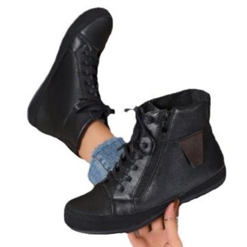 Sneakers women's autumn and winter new autumn and winter short boots front lace-up side zipper thick sole solid color single shoes women