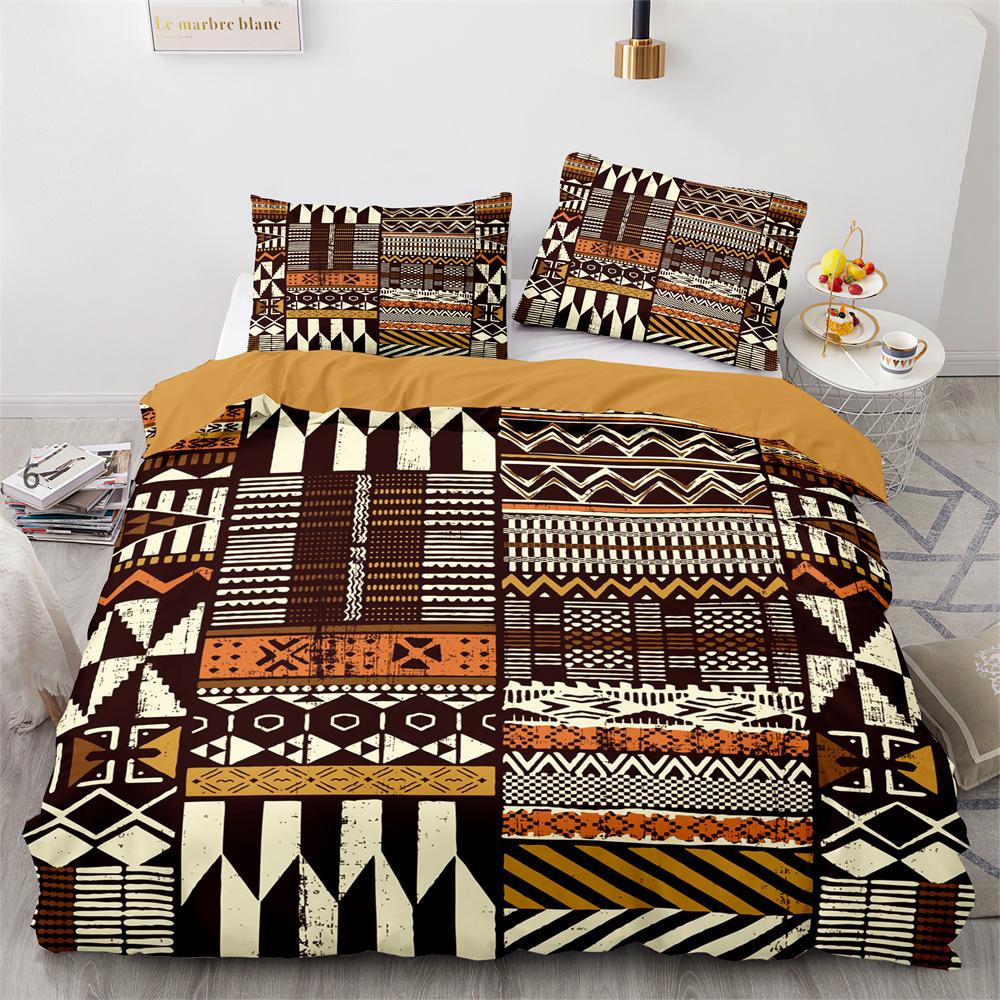 Tribal Duvet Cover Set Secret Tribe Pattern In Bohemian Style Decorative Polyester Bedding Set with Pillowcase King Queen Size