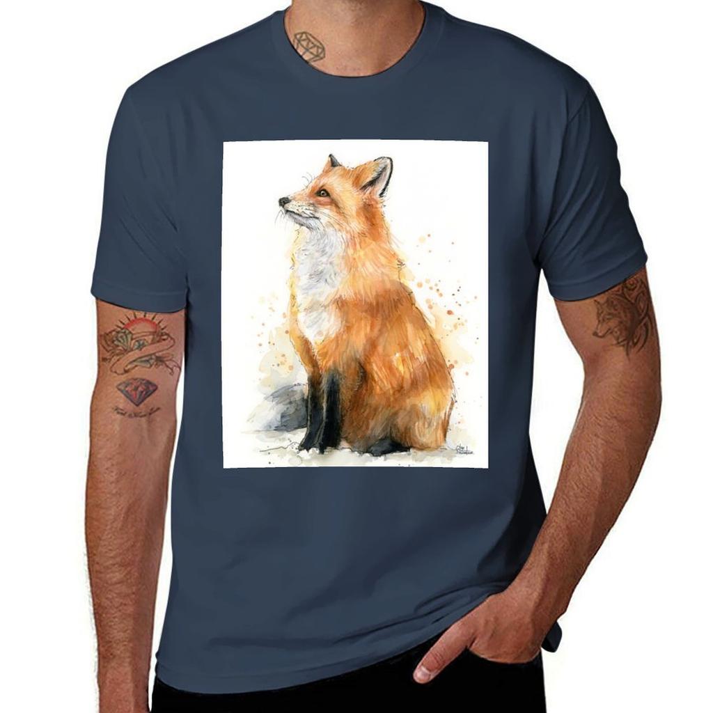 Watercolor Fox Painting Tshirt Lightweight Running Sports Tshirt