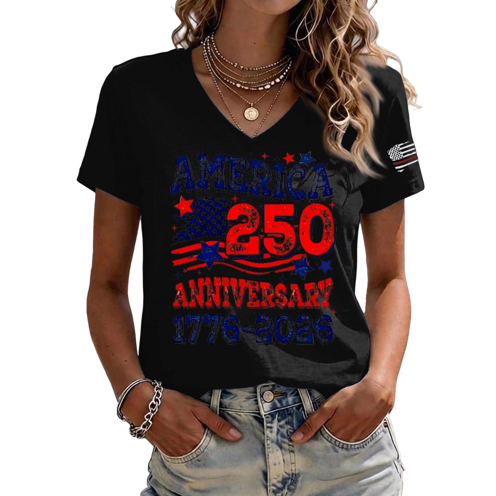 

Women s Casual V Neck Short Sleeve Pullover T Shirt 250 Anniversary Graphic Print Top 1776 2026 Independence Day Theme L чёрный