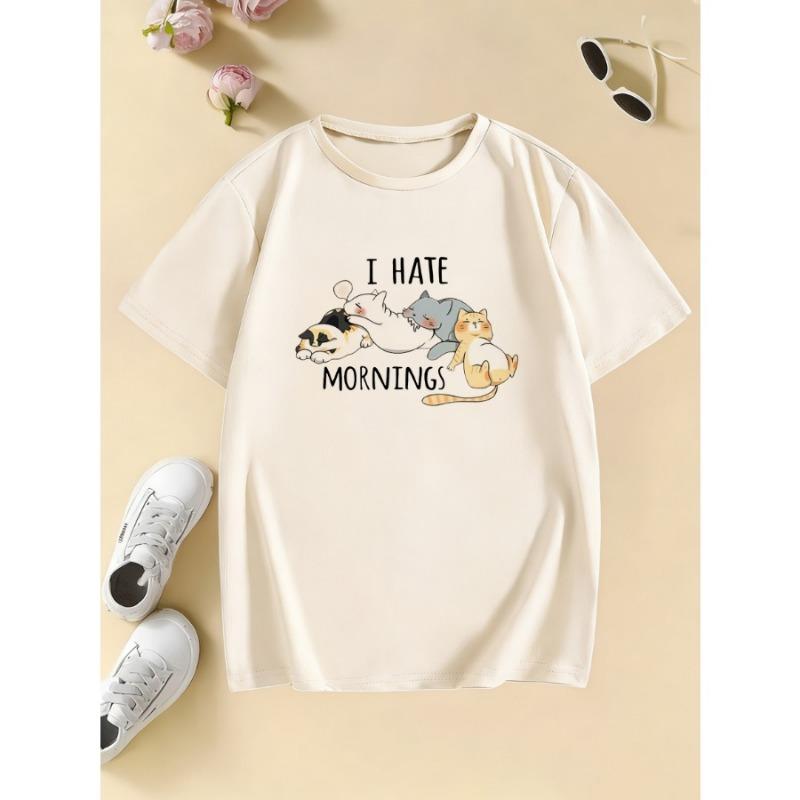 Children's T-shirt Summer Spring Kids I Hate Mornings Cute Cat Print T-shirt