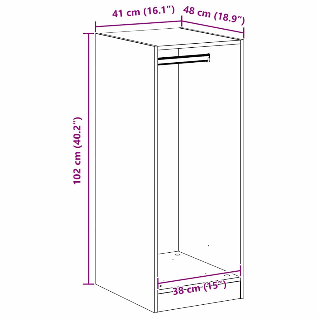 Wardrobe with Shelf Black Oak Effect 41 x 48 x 102 cm