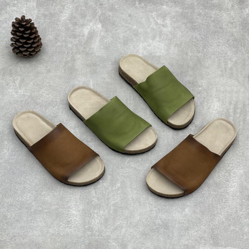 Fashion GKTINOO Retro Handmade Genuine Leather Peep Toe Slippers Summer 2025 New Lightweight Cowhide Women's Slip-on Shoes