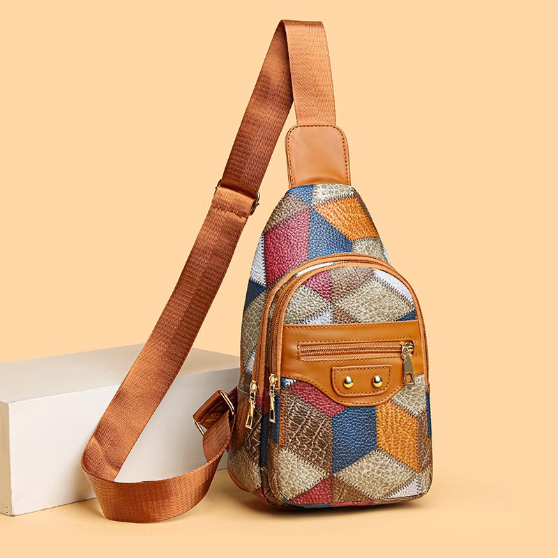 Farbblock-Brusttasche Damen-Umhängetasche Nähte Umhängetasche Handytasche Tasche mit mehreren Taschen