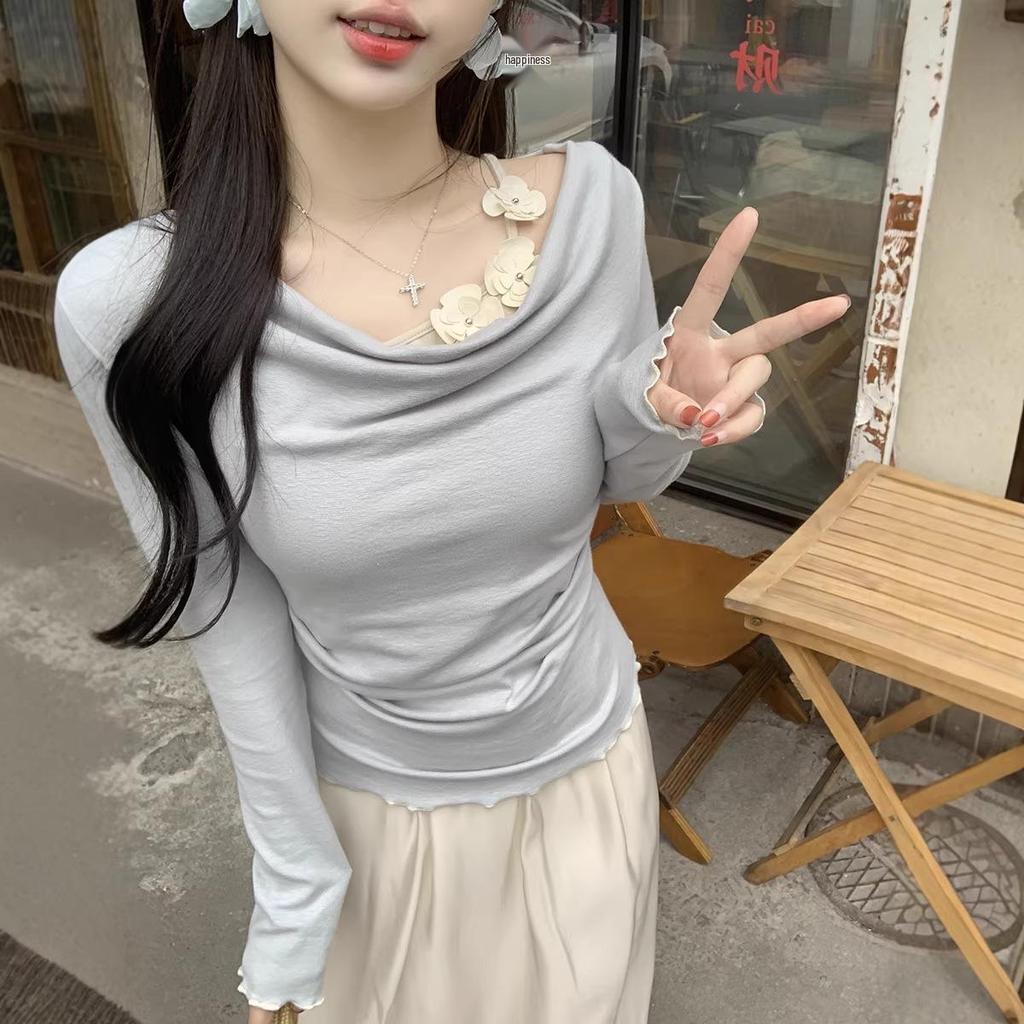 2026 Plus Size Korean Style Slimming Long Sleeve Top & Mesh Skirt Set