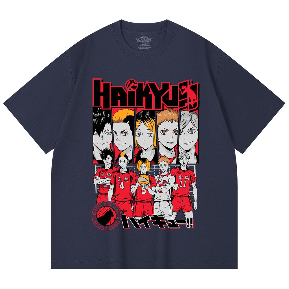 230 g/m² 100% Baumwolle Haikyu V8 Nekoma High Druck Unisex Schweres Baumwoll-T-Shirt