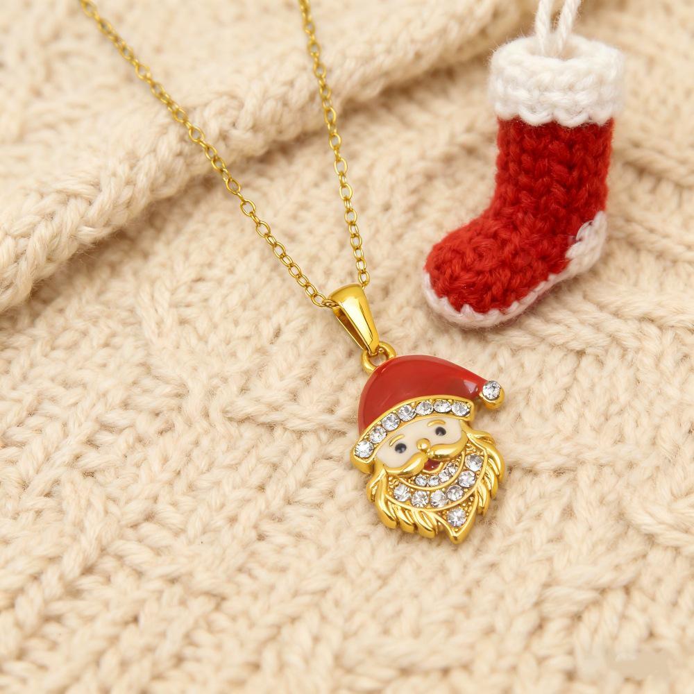 European & American Style Santa Claus Necklace - Women s Fashionable Christmas Titanium Steel Sweater Chain