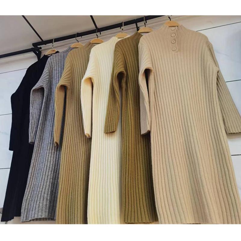 

Темпераментное модное универсальное платье с полувысоким воротником женское осенне-зимнее свободное простое повседневное вязаное платье-свитер для женщин One Size чёрный