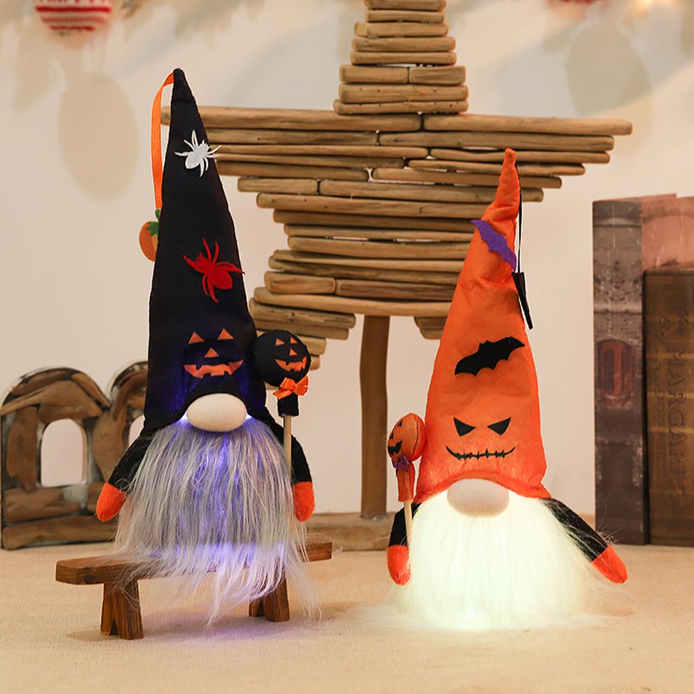 Halloween Faceless Pumpkin Dolls Bearded Gnomes Ornament With Lights Layout Props Home Decoration Accessories
