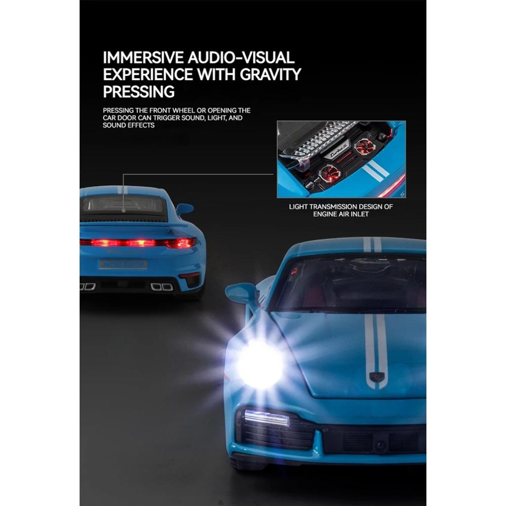 1/32 Scale Porsche 911 Turbo S Diecast Metal Model Toy Sports Car with Sound And Light For Kids Adults
