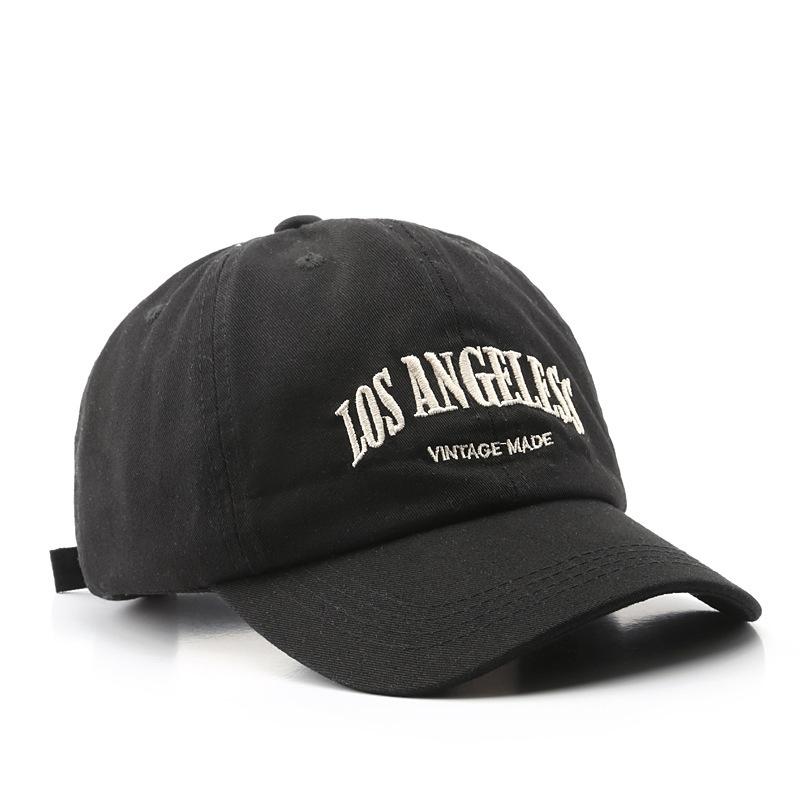 Amerikanische Retro-Baseballkappen mit breiter Krempe für Herren und Damen, Gewaschene Hüte, Trendige bestickte Schirmmützen One Size black