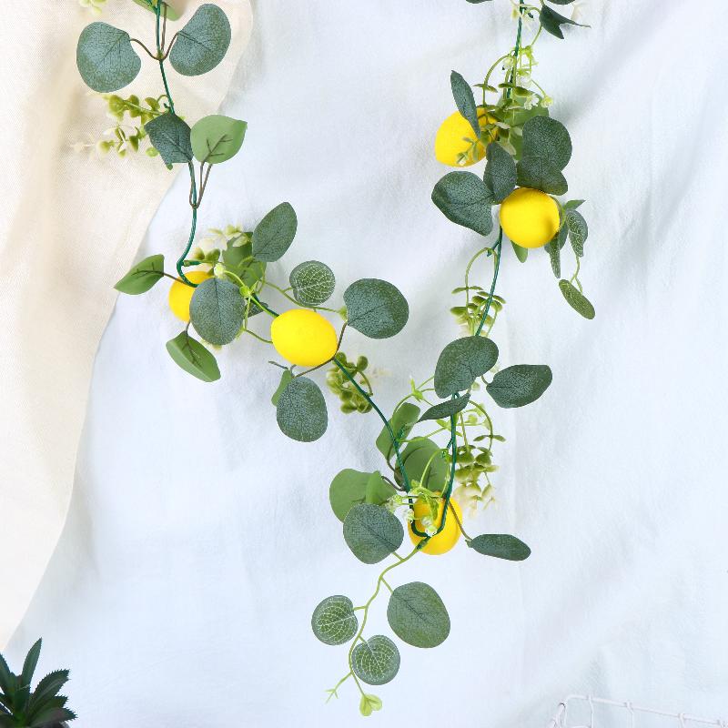 200cm Artificial Eucalyptus Lemon Garland Faux Floral Hanging Vine Rustic Greenery Wreath for Home Wedding Party Decor