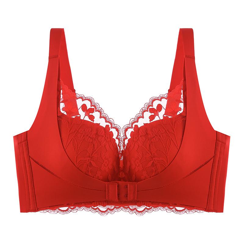 

Женский сексуальный двухцветный кружевной бюстгальтер со сборками, нижнее белье пуш-ап, беспроводная регулировка, бюстгальтер с пряжкой спереди, удобное нижнее белье 32AB красный