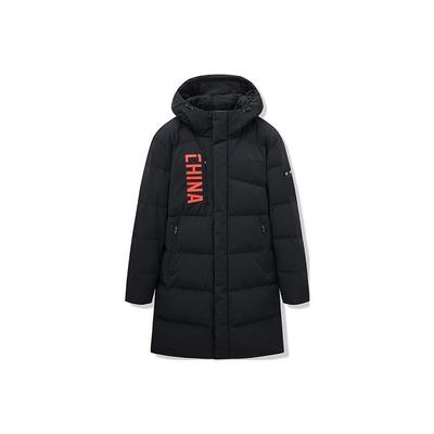 Giacca in piuma calda e spessa di media lunghezza con logo stampato e cappuccio con cerniera Capispalla da uomo Nero 152317901-2