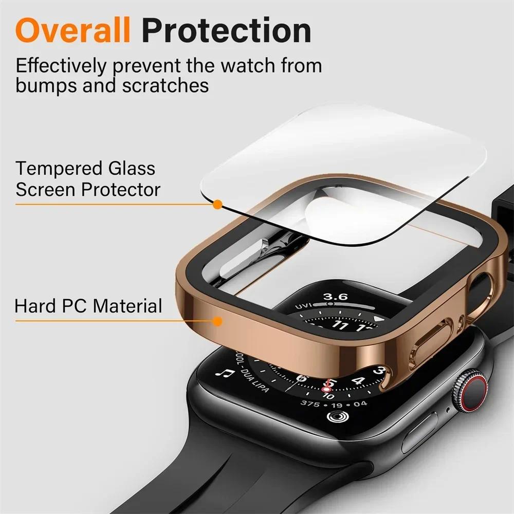 Glass+Case For Apple Watch 42 46mm 45mm 41mm 49mm 44mm 40mm Straight Edge Screen Protector Cover Case iWatch SE 6 7 8 9 10 Ultra