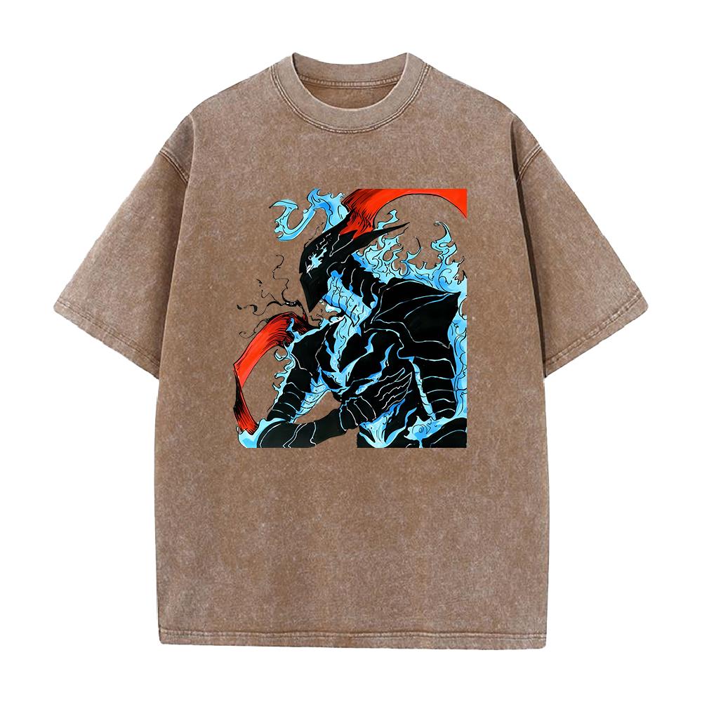 Japan Anime Solo Leveling Igris Cool Print Tee Men Women Manga Cotton T Shirts Vintage Washed Tshirt Harajuku Male T-shirt