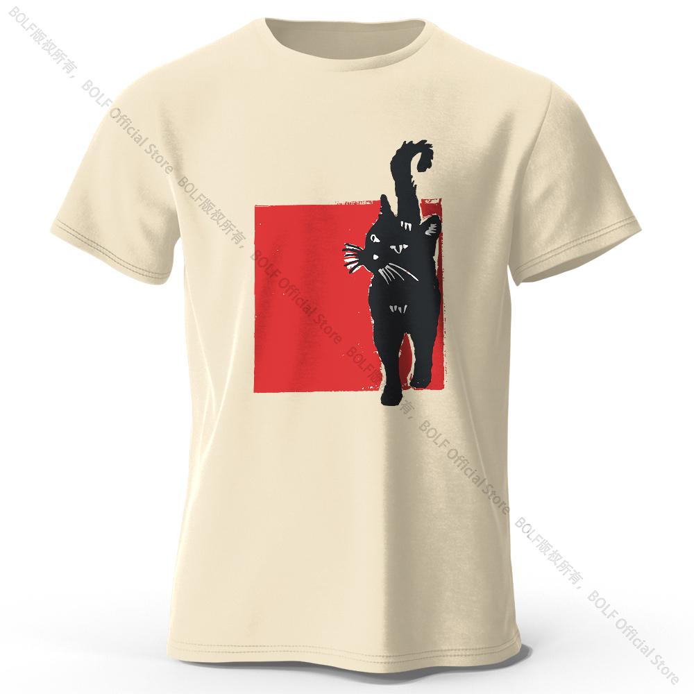 

Hand-Drawn Cat Illustration Print 100% Cotton T-Shirt, Soft & Breathable Round Neck Short Sleeve Tee, Unisex Artistic Style 4XL