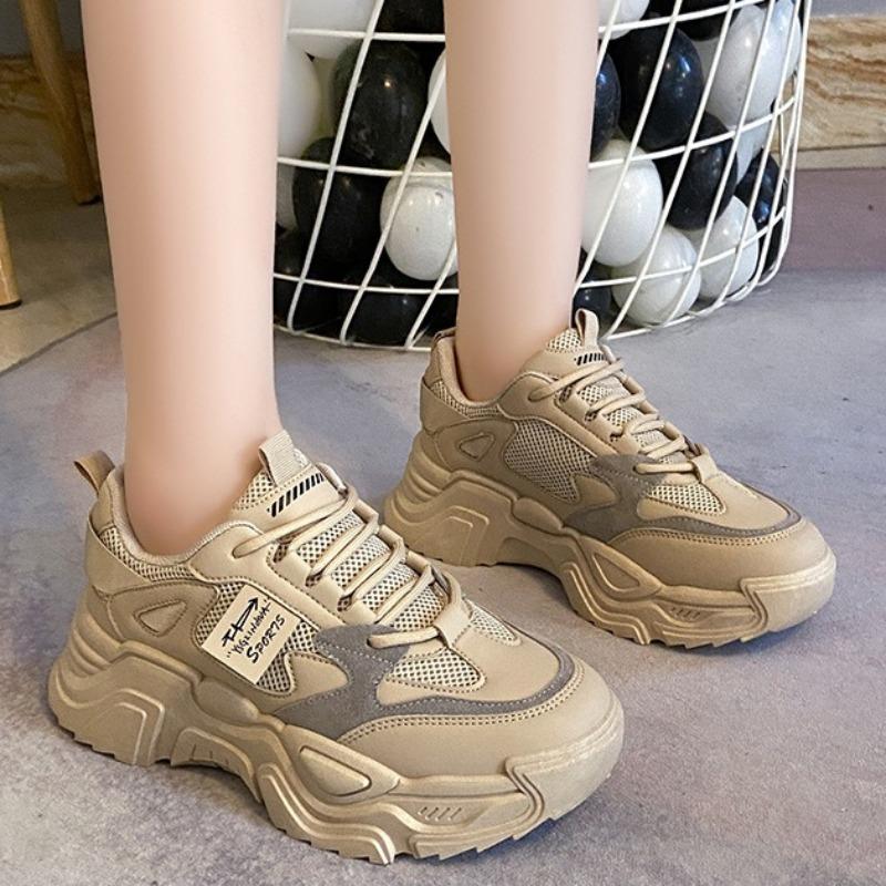 Chunky Fashion Women Casual Sport Shoes Outdoor Solid Comfortable Leather Vulcanized Shoes Popular Hot Sale Female Running Shoes