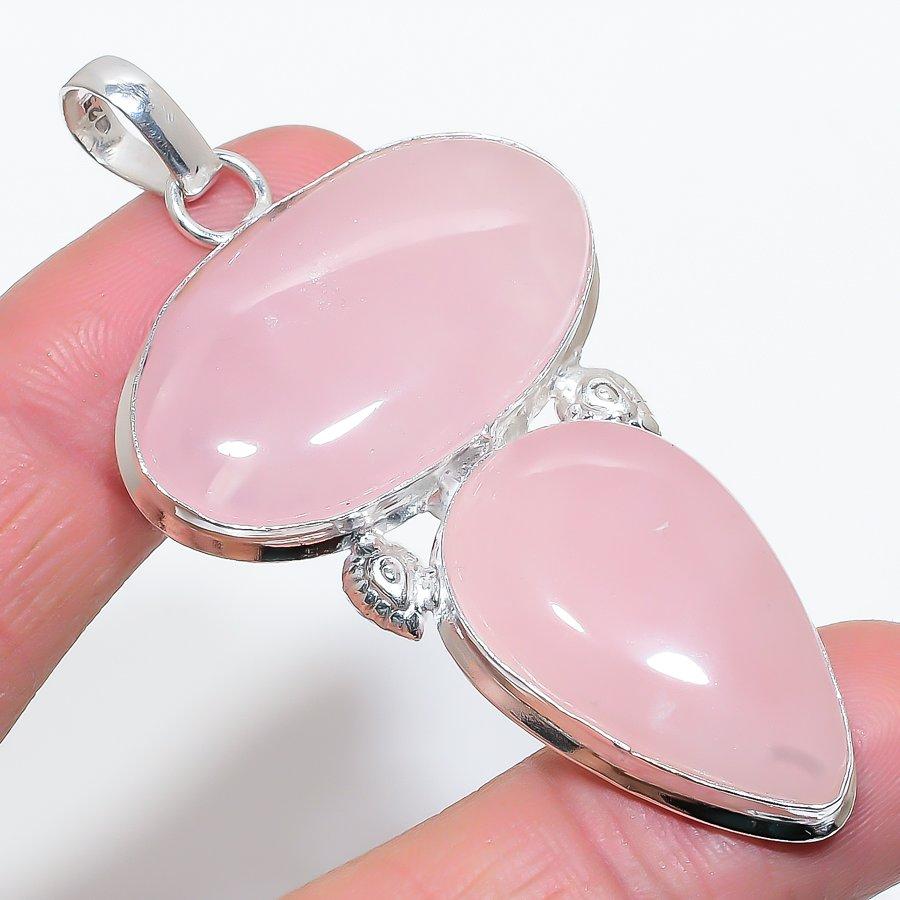 

Этническая ювелирная подвеска ручной работы с розовым кварцем и драгоценным камнем 2,68 дюйма VR-3975