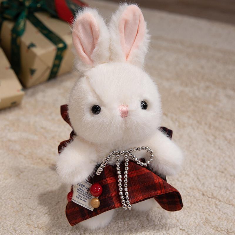 Cute Sitting Posture Rabbit Sweater Lace Skirt Simulated Pearl Decor Plush Doll For Girls Birthday Gift Collection