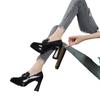 2024 Square Toe High Heels Pumps for Women  Spring Elegant Ankle Strap Wedding Shoes Woman Metal Solid Color Thick Heeled Shoes