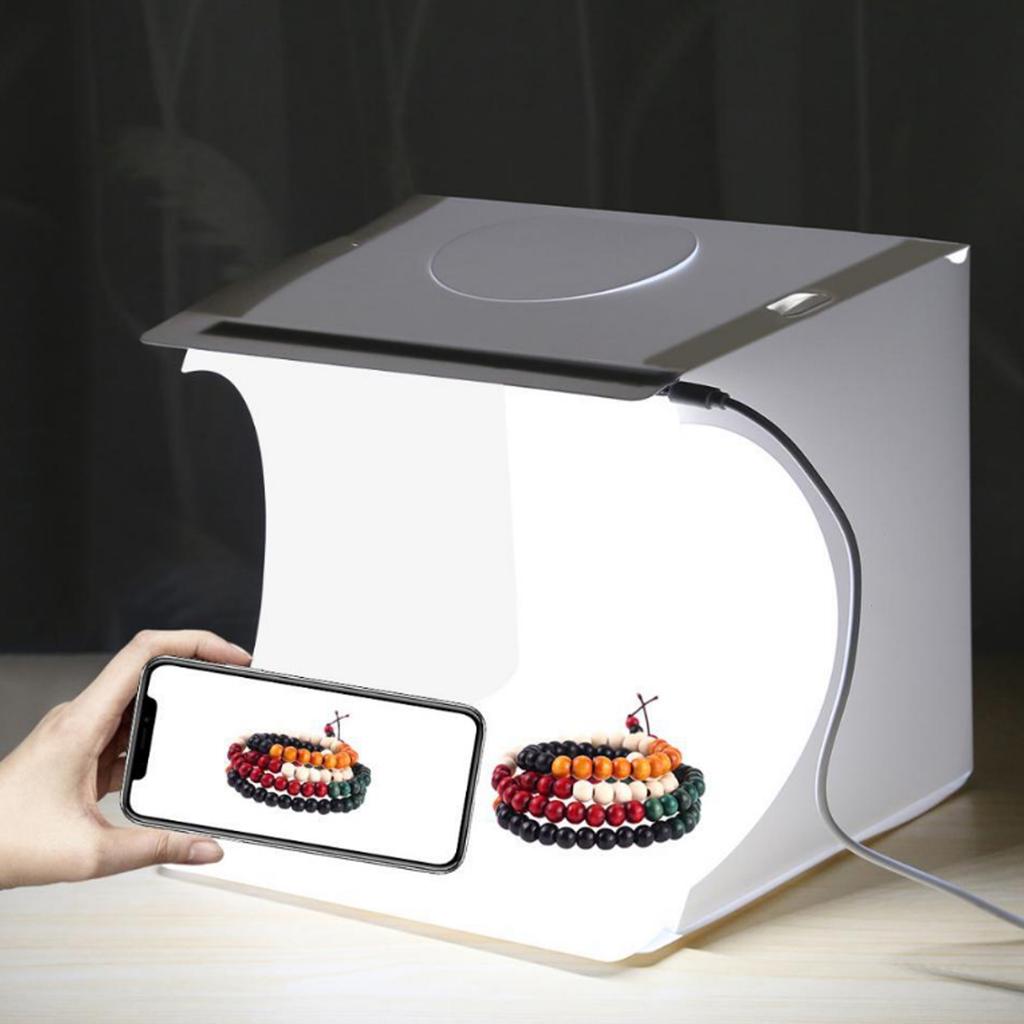 Photo Light Box Foldable USB Powered Portable Mini Photography LED Light Tent with 6 Background for Jewelry Watch White
