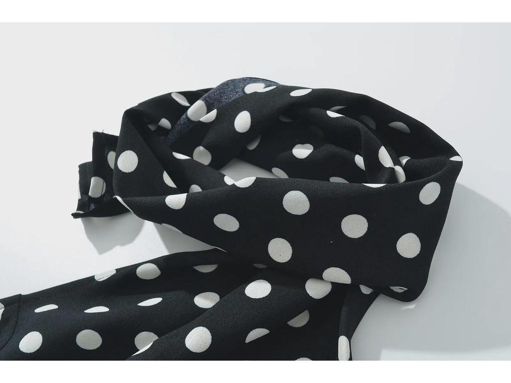 2025 Retro Polka Dot Halter Top + Low Waist Lace-up A-Line Miniskirt