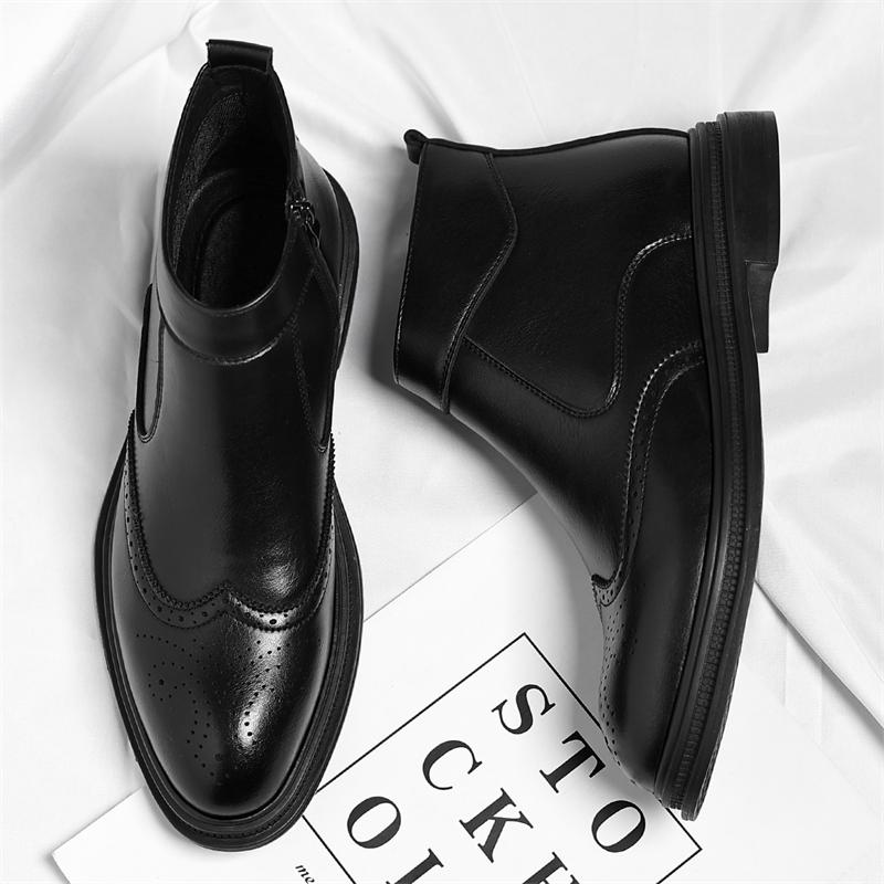 Autumn  Winter Thick Soled Men Business High Top Boots Are Simple Breathable Carved Comfortable Suitable for Men Formal Wear