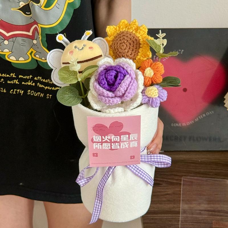 Sunflower Crochet Bouquet Artificial Crochet Sunflower DIY Handmade Woven Flowers Graduation Season Teachers' Mother Day Gifts