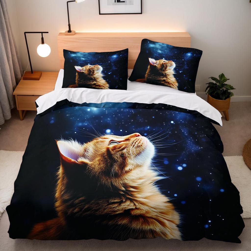 Cat Series Cute Animal 3D Digital Printing Quilt Cover Three-Piece Bedding