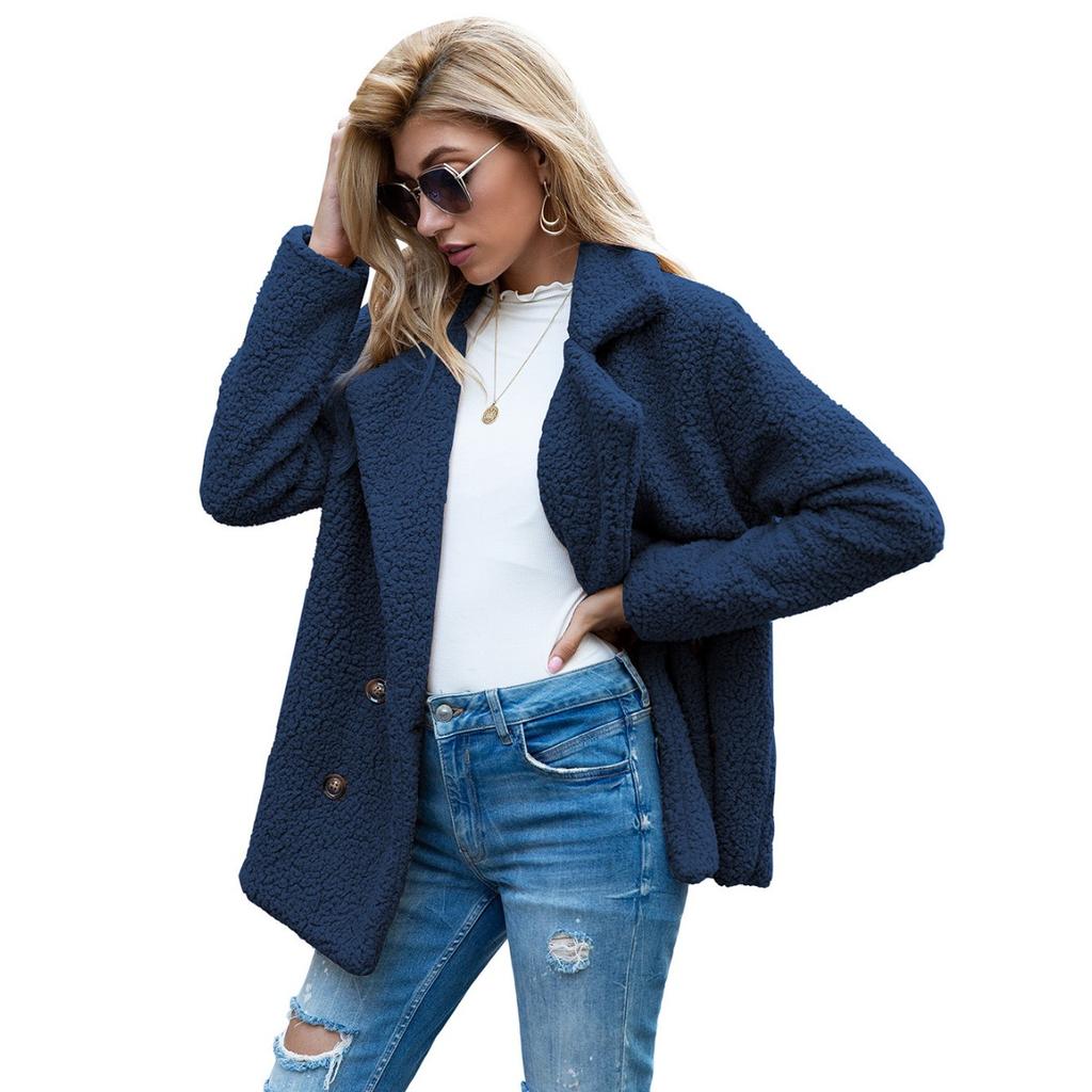 Plush Jacket, Lapel, Loose Fit, Woolen Sweater, Women's Casual Jacket