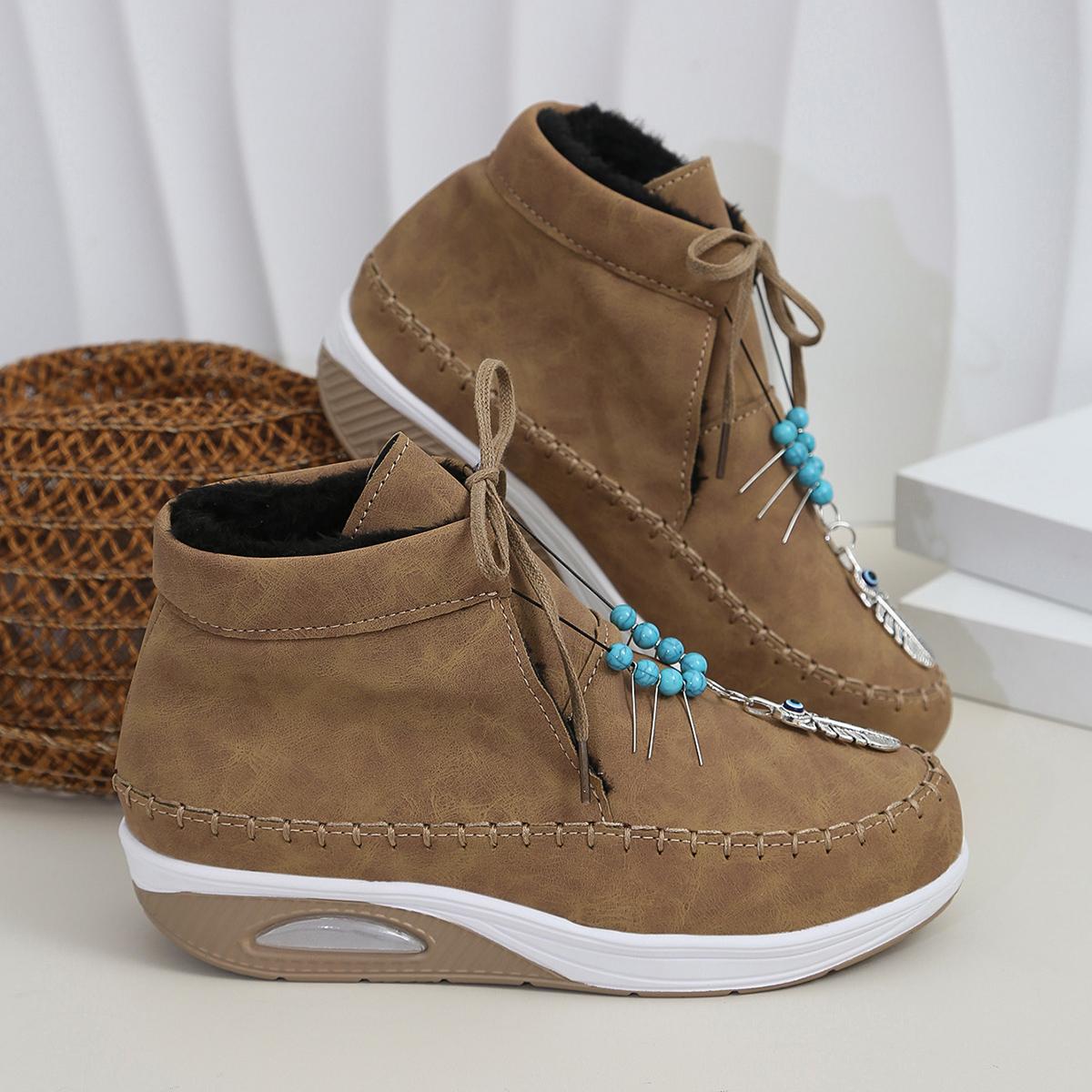 

Aphixta Плюшевая подкладка Теплые зимние ботинки Женские На шнуровке Увеличивающие рост Массивная подошва Ботильоны Этнический Большой размер 43 230 хаки