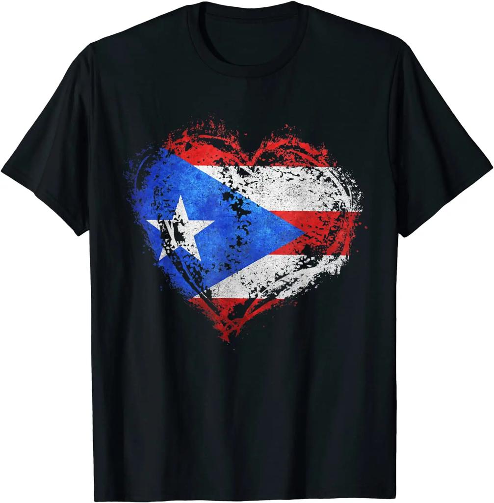 Puerto Rico Flag Imitates Old Love Heart Graphics TShirt 100 Cotton ONeck Summer Short Sleeve Casual Mens Tshirt Size S3XL