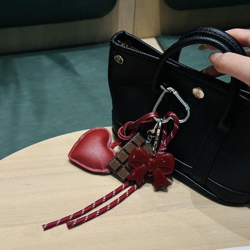 Korean Sweet Heart Leather Keychain Adorable Chocolate Pendant Portable Bag Decor for Work Office Use