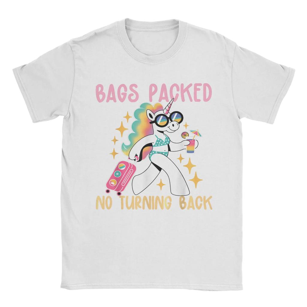 Bags Packed No Turning Back Funny Unicorn Summer Vacation T-Shirt Summer  Cotton T-Shirts Short Sleeve Top Tees
