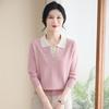 Spring Knitted Top for Middle-Aged & Elderly Women - Turn-Down Collar Loose Pullover Sweater, Casual & Versatile 50s/60s Style