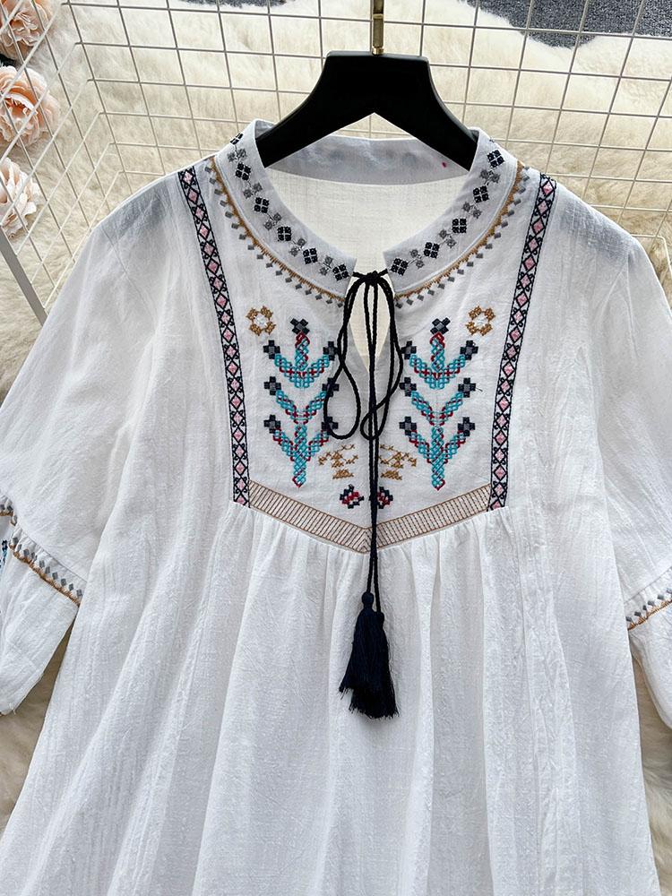 Damenkleid im nationalen Stil mit Stickereien im Retro-Stil, schmale Passform, mittellange Rüschen, Vintage-Gothic-Kleider, elegante Puffärmel, neues Partykleid