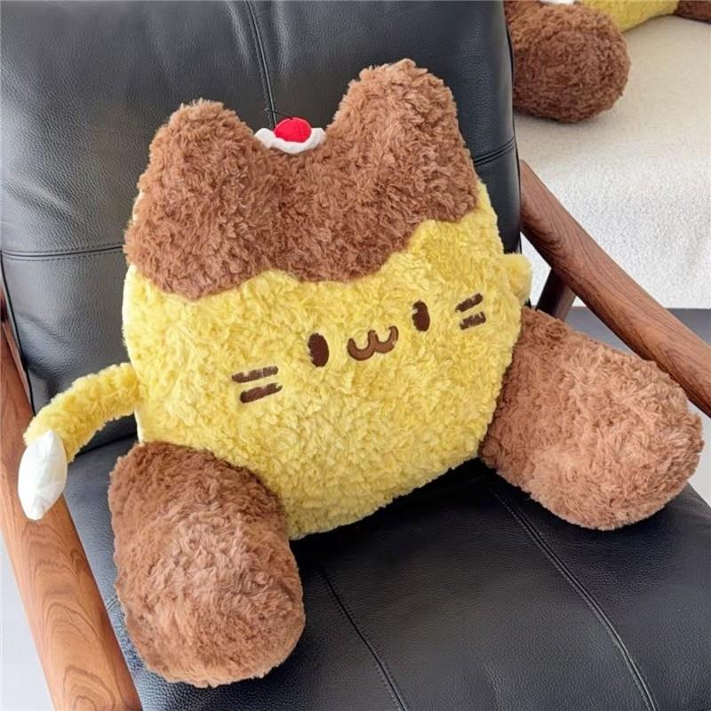 Cartoon Pudding Cat Lumbar Pillow With Plush Cover For Bed Sofa Support