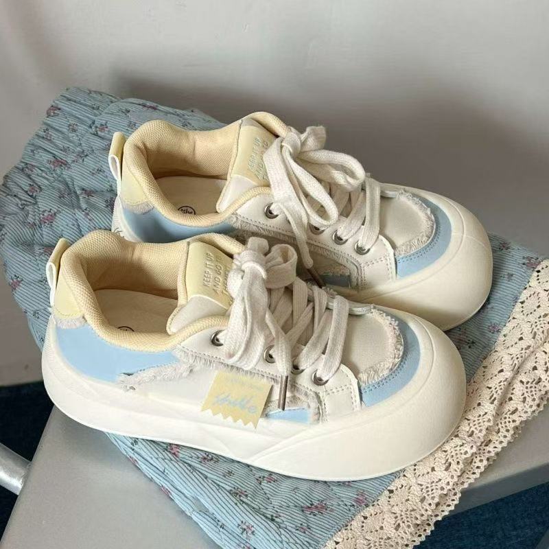 Thick Baseplate Shoes Women's New Spring Niche Versatile Height Increase Ugly Cute Big Head Bread Shoes Casual Little White Shoes