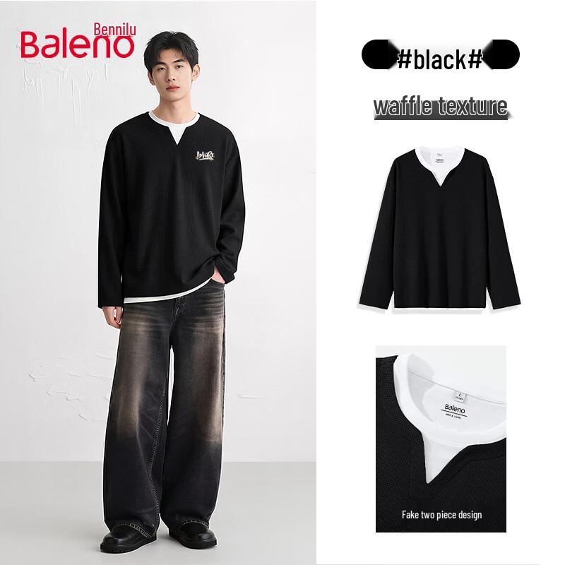 

Baleno Men s Faux Two-Piece Letter Print Long-Sleeve T-Shirt 5XL